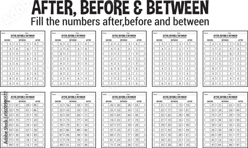 Before after between worksheets for children
