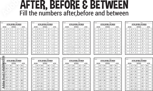 Before after between worksheets for children