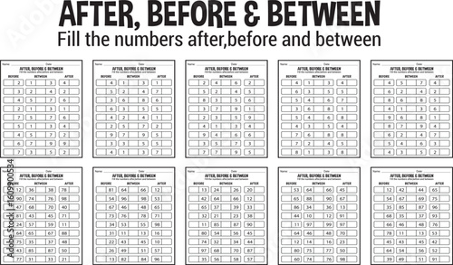 Before after between worksheets for children