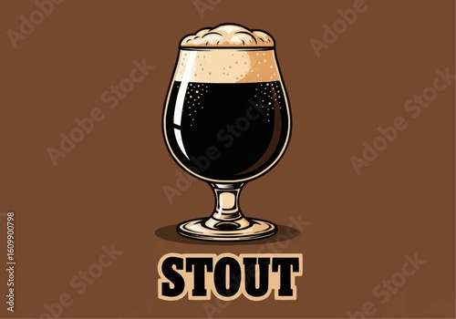 Pint of Stout Beer with Foam Head Illustration