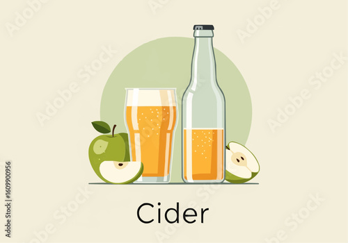 Fresh Apple Cider with Green Apples Illustration