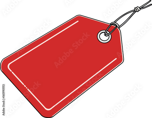 Red blank price tag with string for sale or gift labeling vector illustration simple design