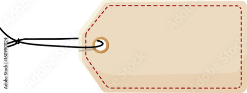 Blank beige price tag with string attached vector illustration for product labeling and design elements
