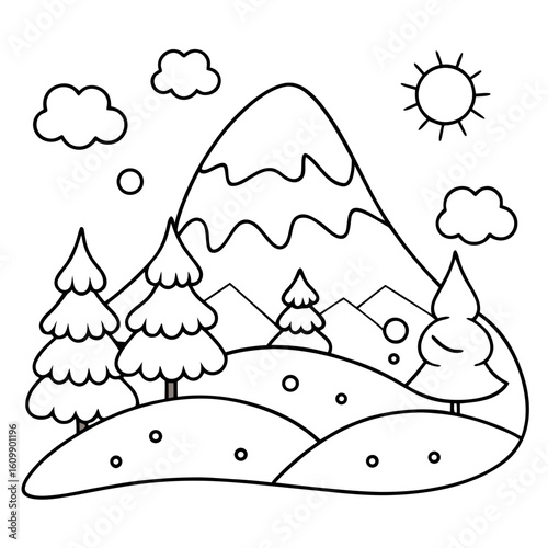 Nature Winter Coloring Pages – Snow, Forest, Outline, Kids, Printable, Seasonal, Scenic

