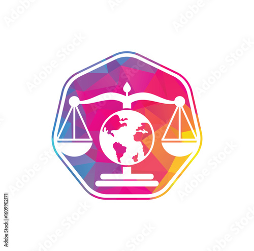 Globe law logo vector icon.