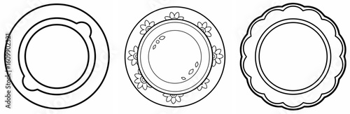 Plate Coloring Pages – Kitchen, Dishware, Outline, Kids, Printable, Fun, Design

