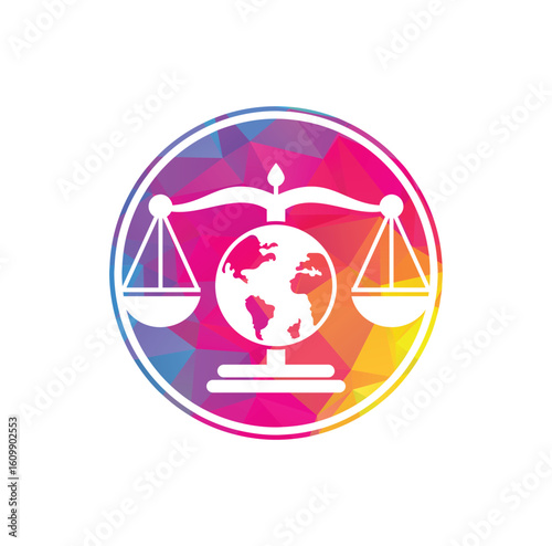 Globe law logo vector icon.