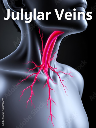Jugular Veins: These neck veins drain deoxygenated blood from the head back to the heart, recognized for their thin walls and flexible structure.