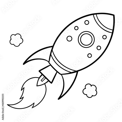 Rocket Flies to the Moon Coloring Pages – Space, Rocket, Moon, Outline, Kids, Printable, Adventure

