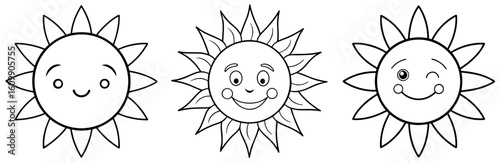 Sun Nature Coloring Pages – Printable, Outline, Bright, Warm, Kids, Fun, Easy


