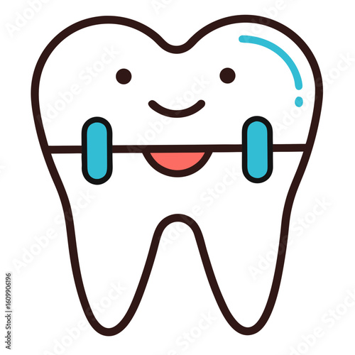 Tooth with Braces Coloring Pages – Dental, Cute, Outline, Line Art, Kids, Printable, Smiling

