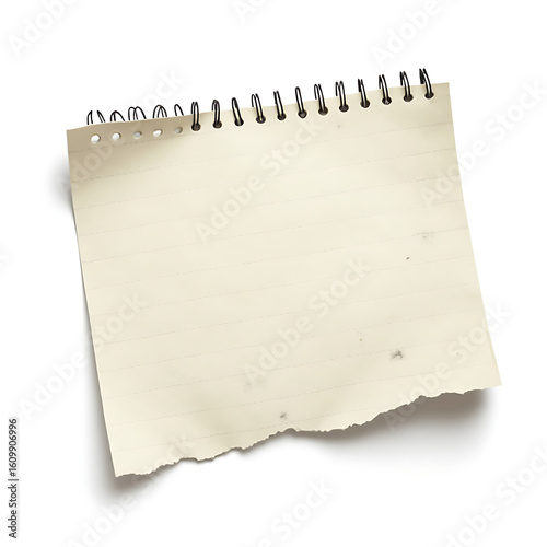 Torn sheet of notebook paper from spiral binder in neutral color  