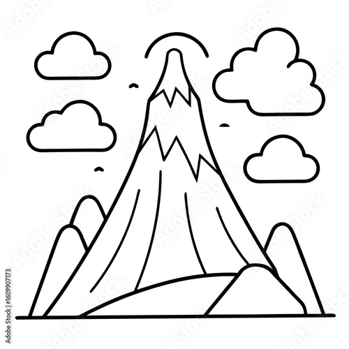 Volcano Mountains Coloring Pages – Landscape, Nature, Outline, Eruption, Line Art, Printable, Geology

