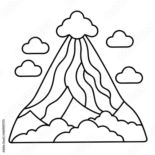 Volcano Mountains Coloring Pages – Landscape, Nature, Outline, Eruption, Line Art, Printable, Geology


