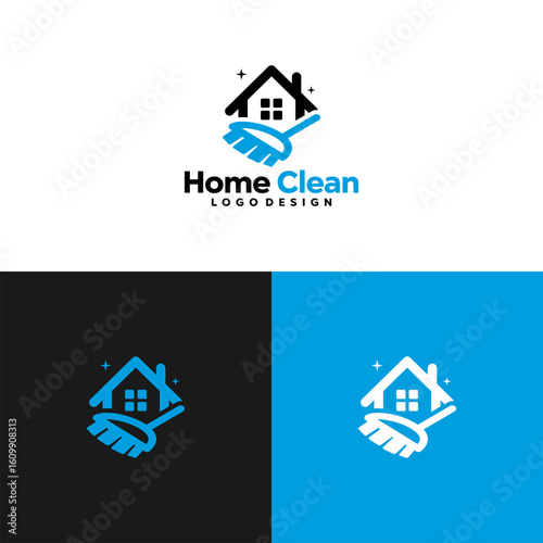 Home Clean Logo with Broom and House Icon