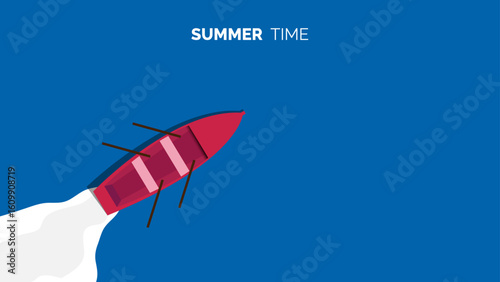 Summer abstract background with boat and striped sea waves