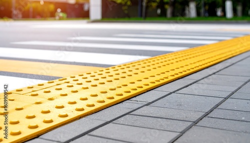 Yellow tactile paving at a pedestrian crossing