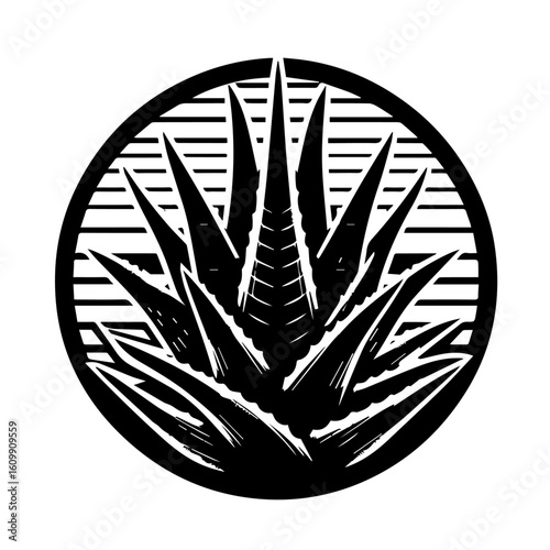 Black and White Agave Plant Emblem.