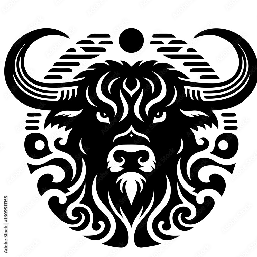 Fototapeta premium Stylized Black Bull Head with Tribal Ornaments.