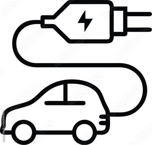 Electric Car Charging Cable Icon – EV Plug Vector Illustration

