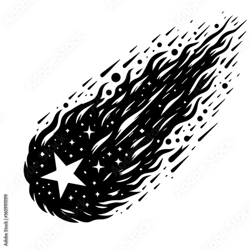 Stylized Black Comet with Star Trail.