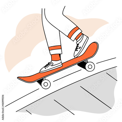 Person skating on skateboard with casual style and vibrant colors  
