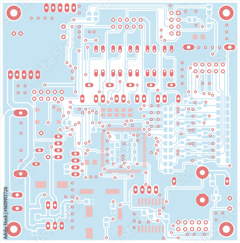 Tracing the conductors of printed circuit board
of electronic device. Vector engineering 
drawing of pcb design. Electric background.
Computer technic cad assembly layout.