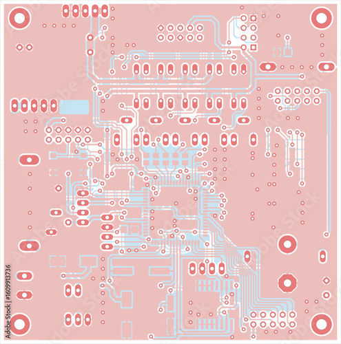 Tracing the conductors of printed circuit board
of electronic device. Vector engineering 
drawing of pcb design. Electric background.
Computer technic cad assembly layout.