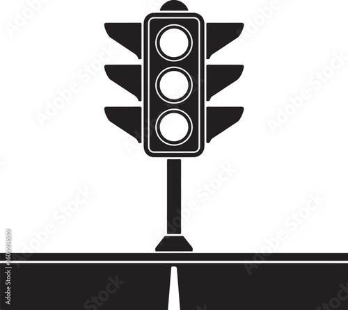 Black traffic signal with road light intersection