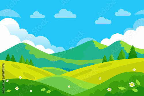 Vibrant 2D Cartoon Landscape Illustration Rendered For Digital