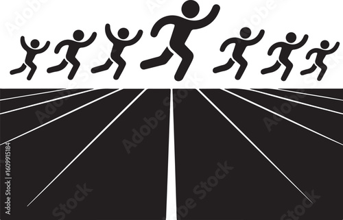 Runners racing on track lanes race running