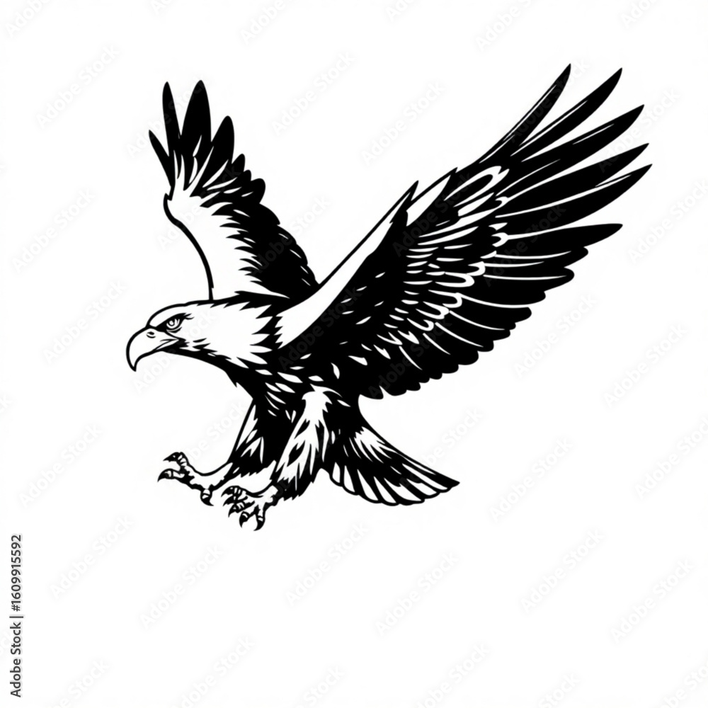 Obraz premium A majestic eagle with outstretched wings in a striking black and white graphic illustration style image
