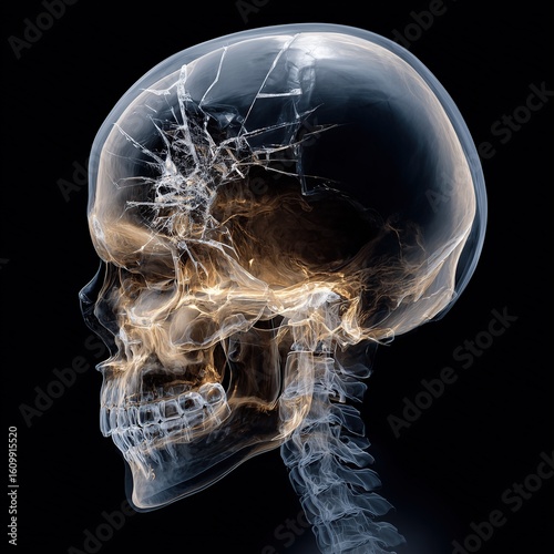 x-ray image of human skull with fractures