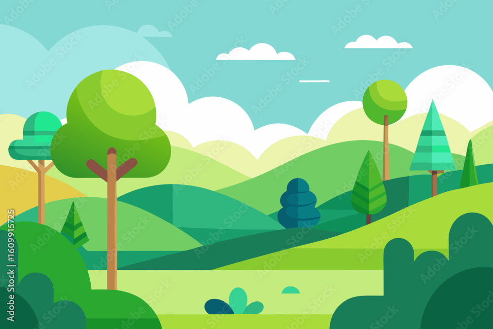 Naklejka premium Charming Simplified Nature Landscape Designed As A Background Scene