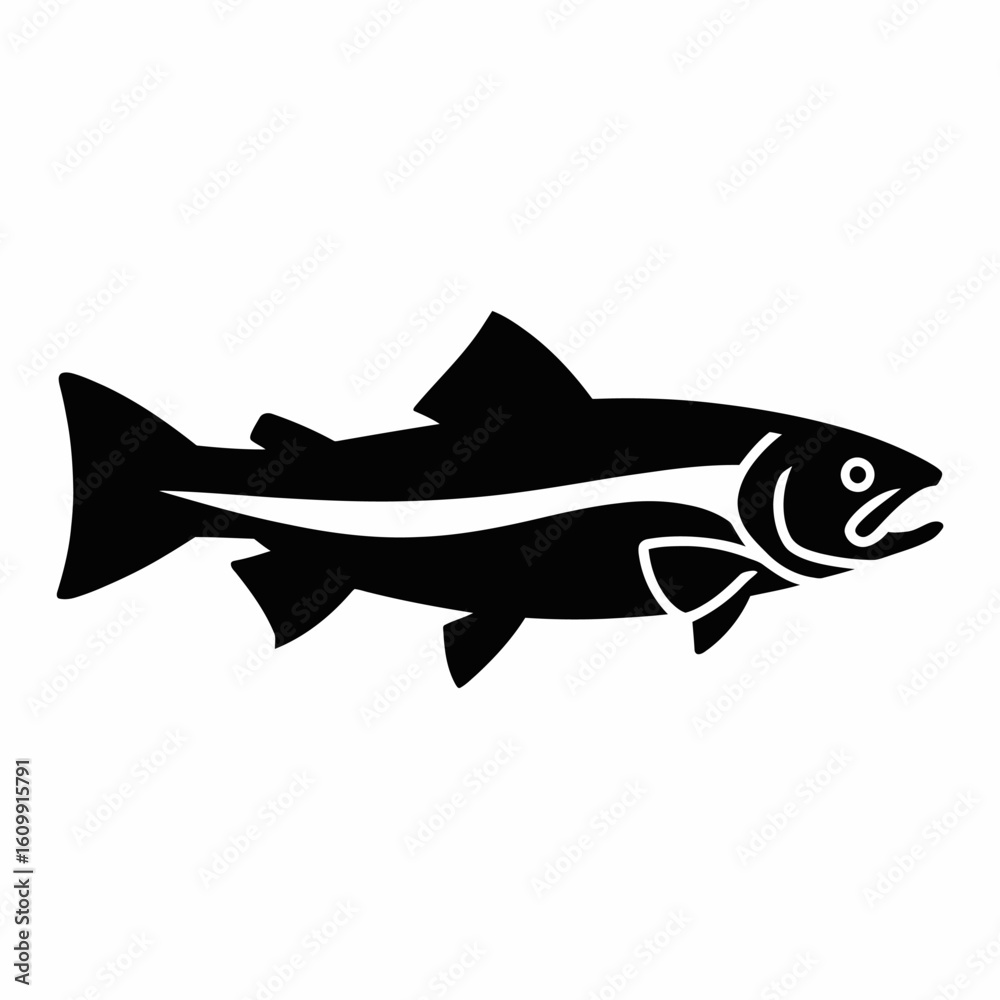 Fototapeta premium Black and White Fish Silhouette Illustration