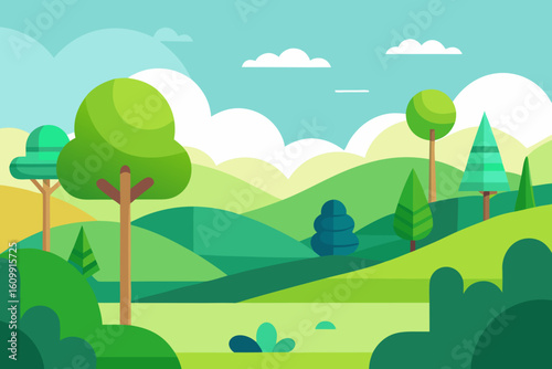 Charming Simplified Nature Landscape Designed As A Background Scene