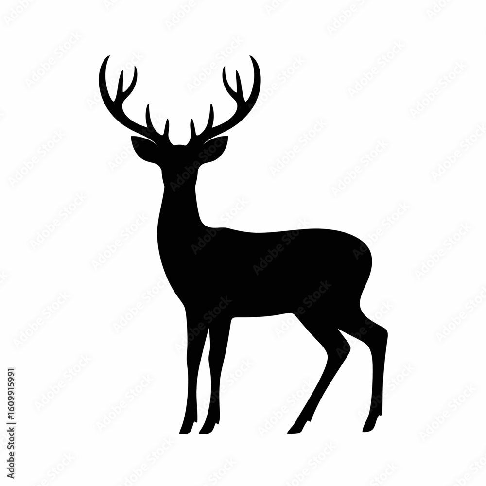 Obraz premium Black Silhouette of a Deer with Antlers