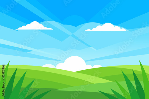 Serene Expansive Open Field Clear Blue Sky Peaceful Natural Vista
