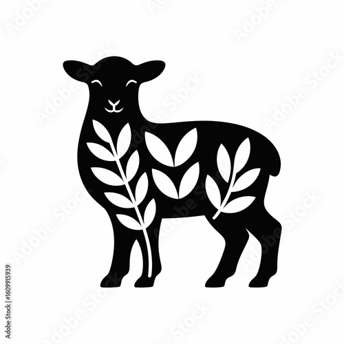 Black Sheep Silhouette with Leaf Design