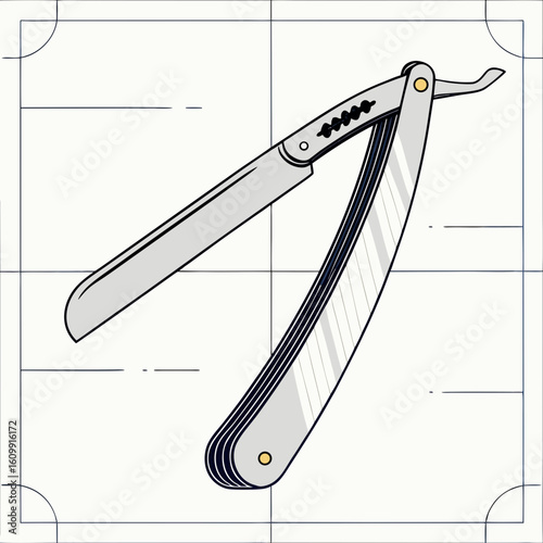 Straight razor with a curved blade and textured handle design  