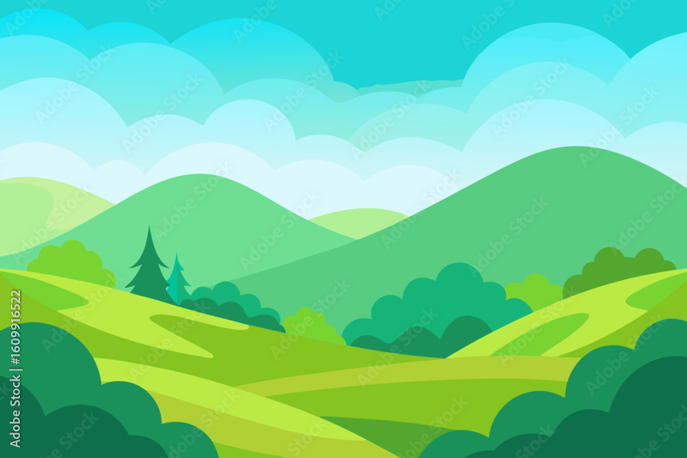 Fototapeta premium Vibrant 2D Cartoon Art Background Scene Dynamic Playful Illustration Design