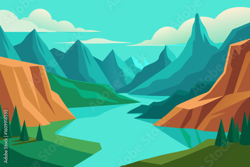 Serene Expansive Valley Landscape Illustration Peaceful Natural Vista View