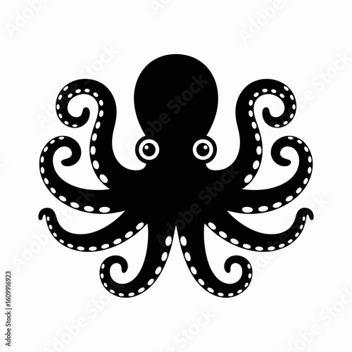 Octopus Silhouette with Curly Tentacles Design