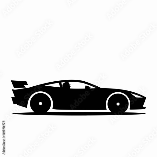 Racing Car Silhouette with Driver in Motion