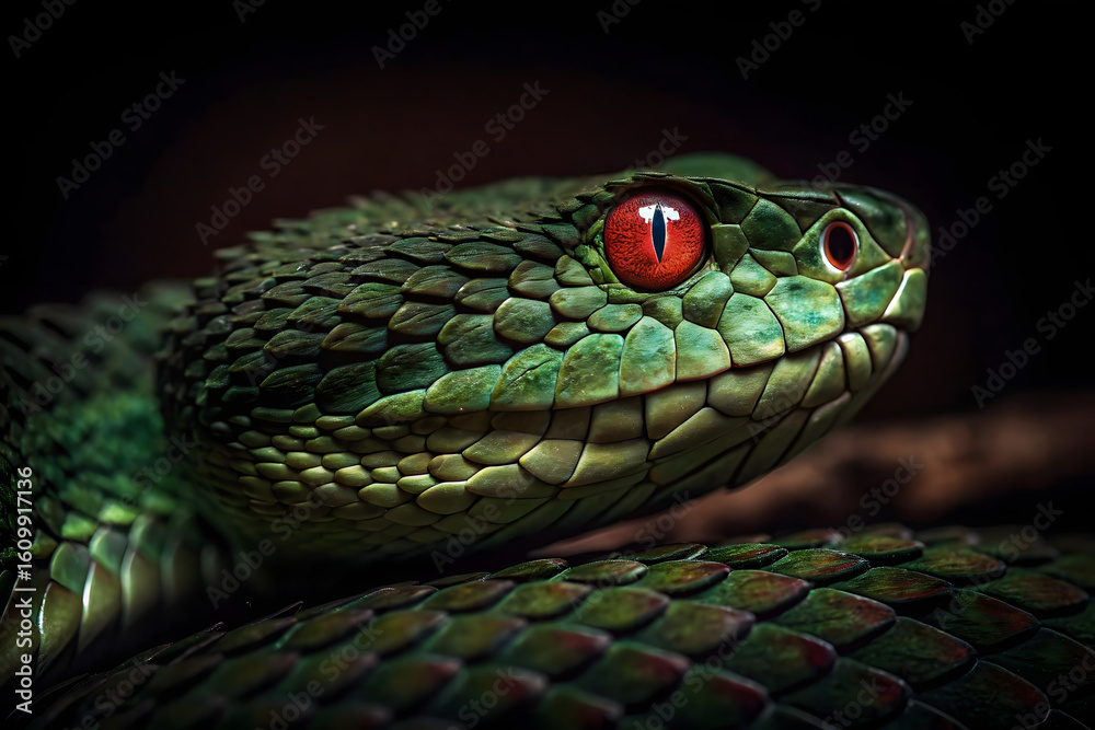 Obraz premium Sharp-Focused Serpent with Mesmerizing Red Eyes
