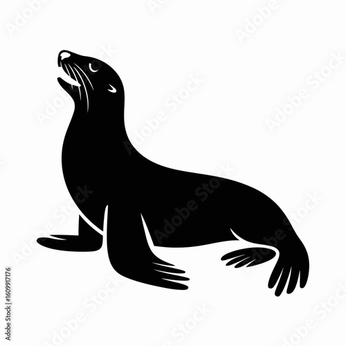 Stylized Black Seal Illustration on White Background