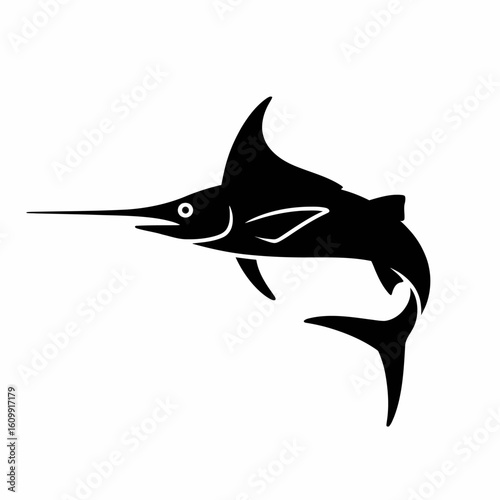 Stylized Black Swordfish Illustration on White Background