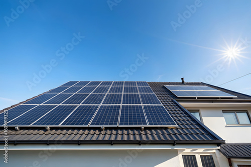 Wallpaper Mural Residential House with Solar Panel Roof under Sunny Sky Torontodigital.ca
