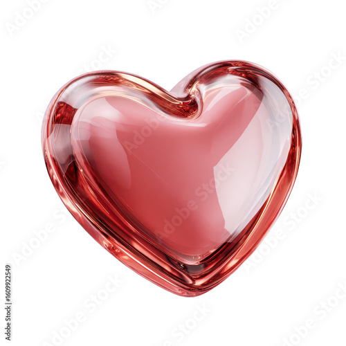 Glass heart romantic love symbol red color design, isolated on transparent background, perfect cutout, PNG