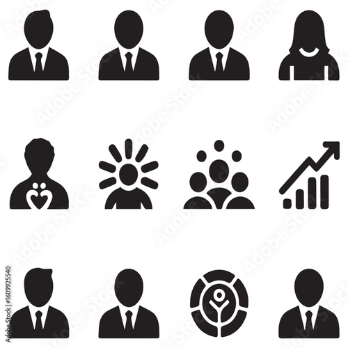 A set of black people icons on a white background, representing diverse users and team members